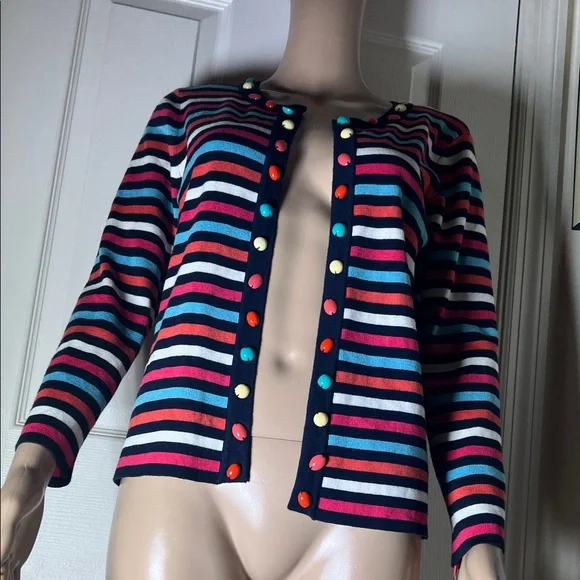 Ruby Rd. Navy Multi-Color Striped Cardigan - Picture 3 of 9
